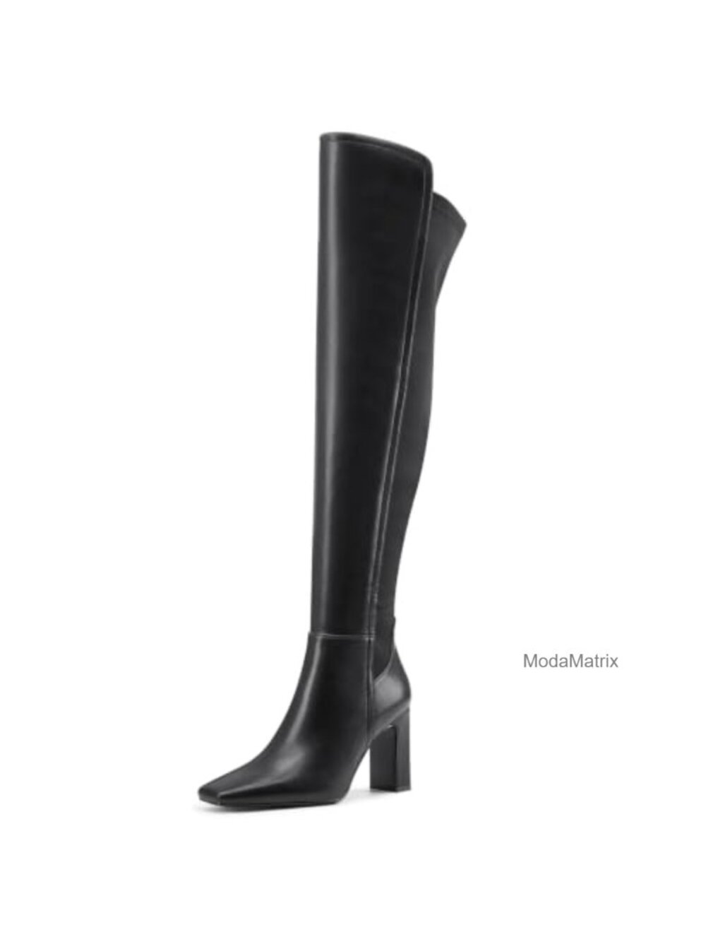 Faux Leather Thigh High Over the Knee Boots Block Heel Square Toe Side Zip